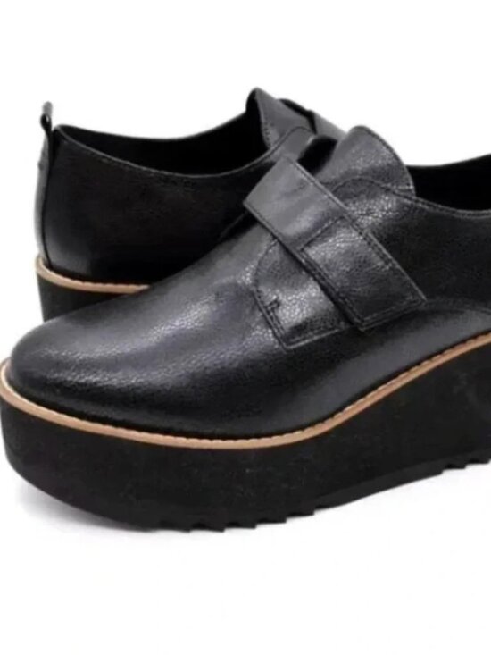 Eileen Fisher Shoes - Eileen Fisher Black Leather Platform Slip-On Shoes Loafers